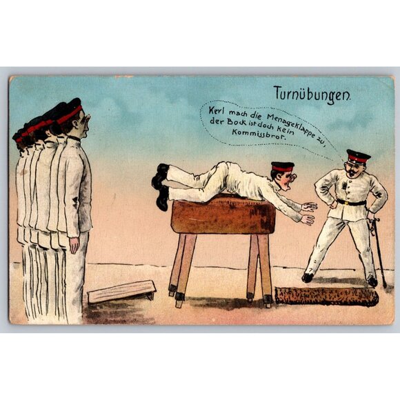 Vintage German Postcard 1912 Gymnastics Humor Comic Illustration #1521 - Picture 1 of 2